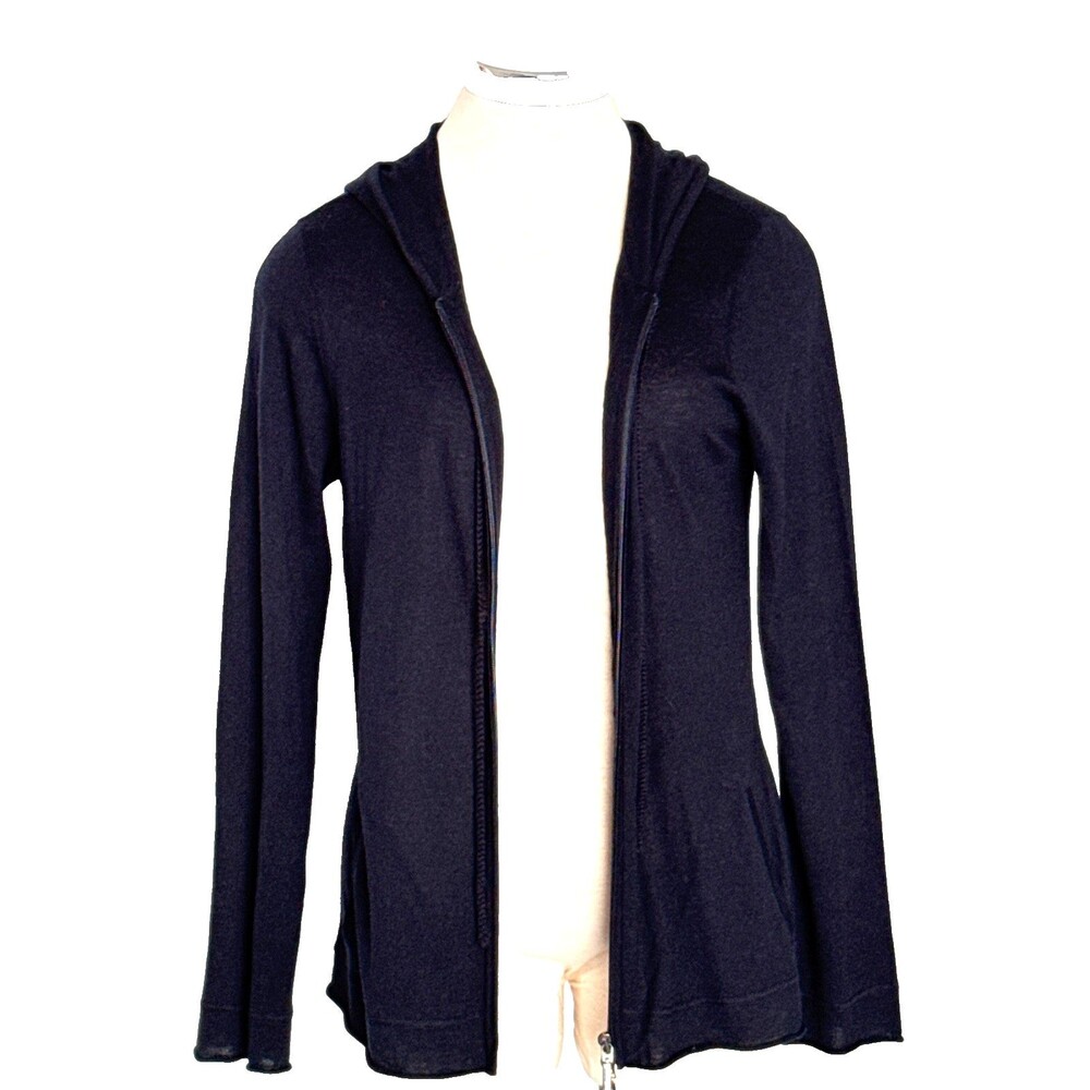 Womens CASHMERE SiLK blend L NAVY  Zip Hoodie Long Sleeve Vacation Travel Resort